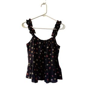Madewell Women’s Tank Top Ruffle Strap Floral Navy Blue Size 4
